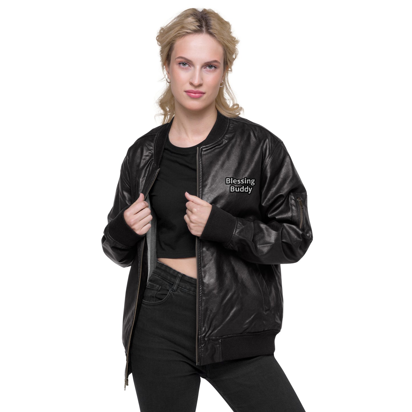 Blessing Buddy Leather Bomber Jacket