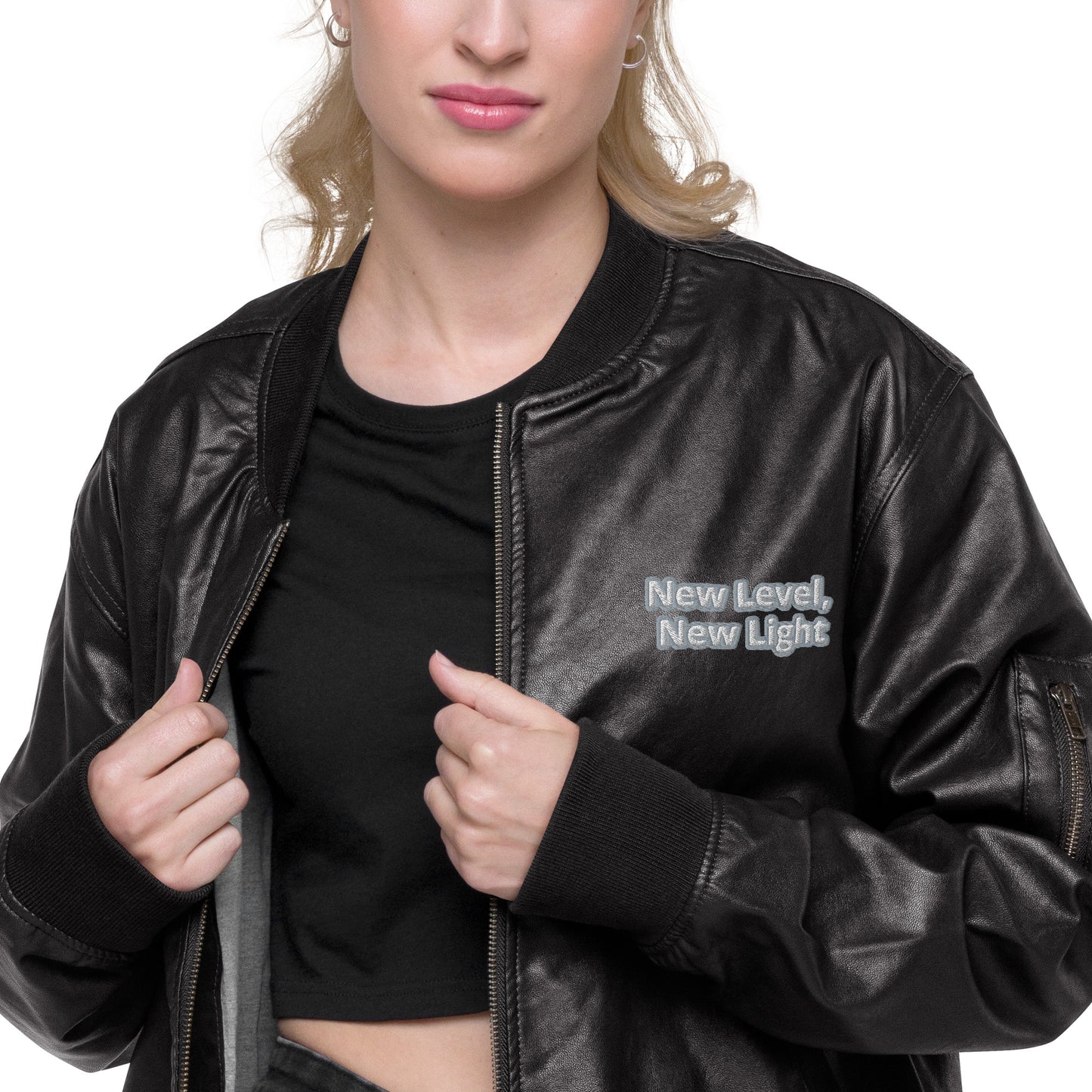 New Level, New Light Leather Bomber Jacket