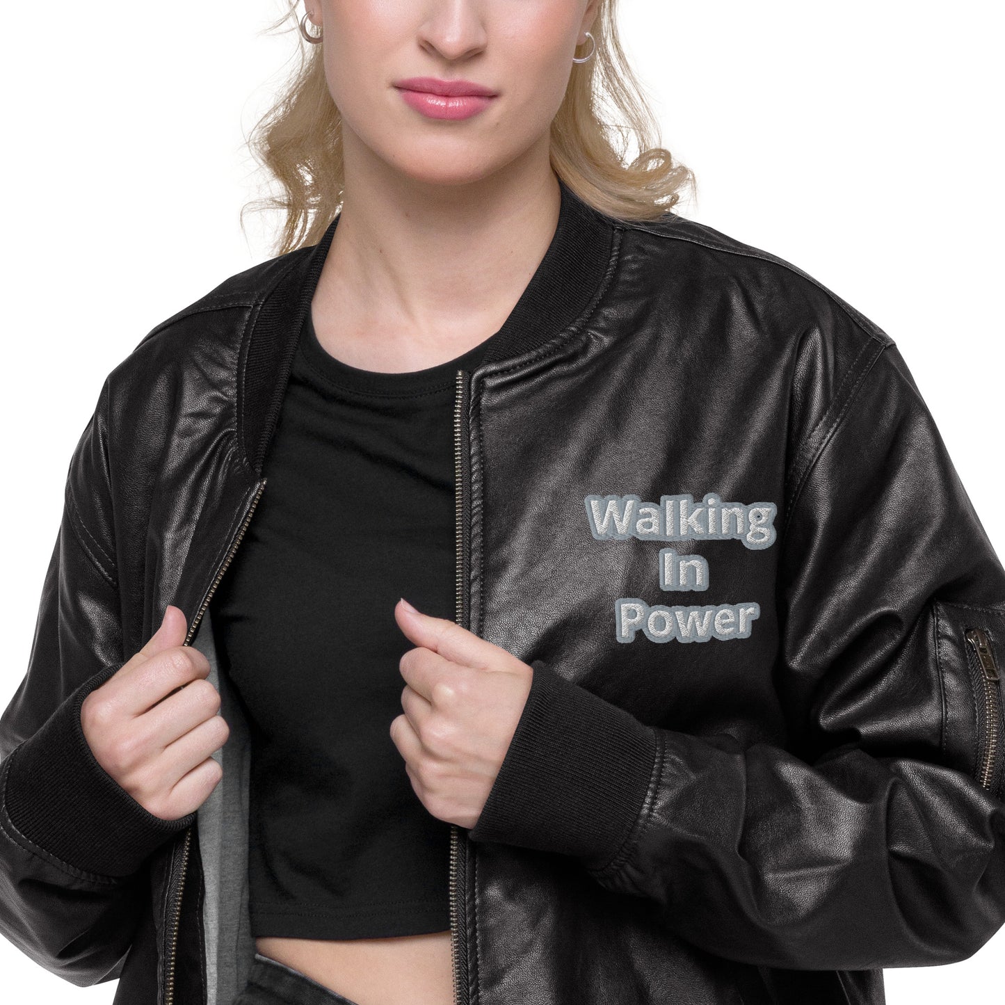 Walking In Power Leather Bomber Jacket