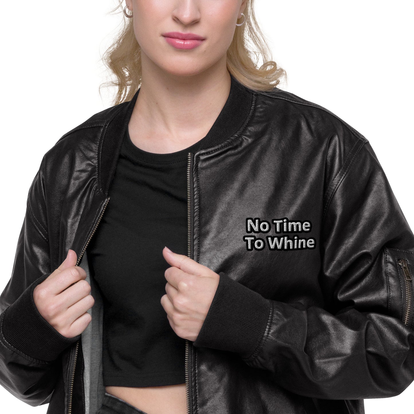 No Time To Whine Leather Bomber Jacket