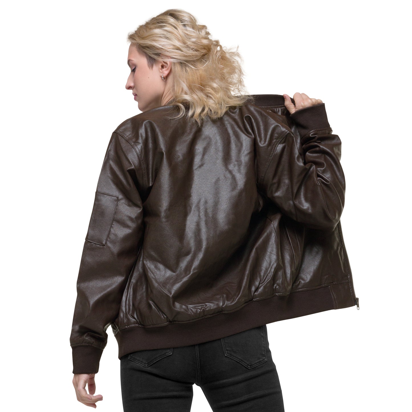 No Time To Whine Leather Bomber Jacket