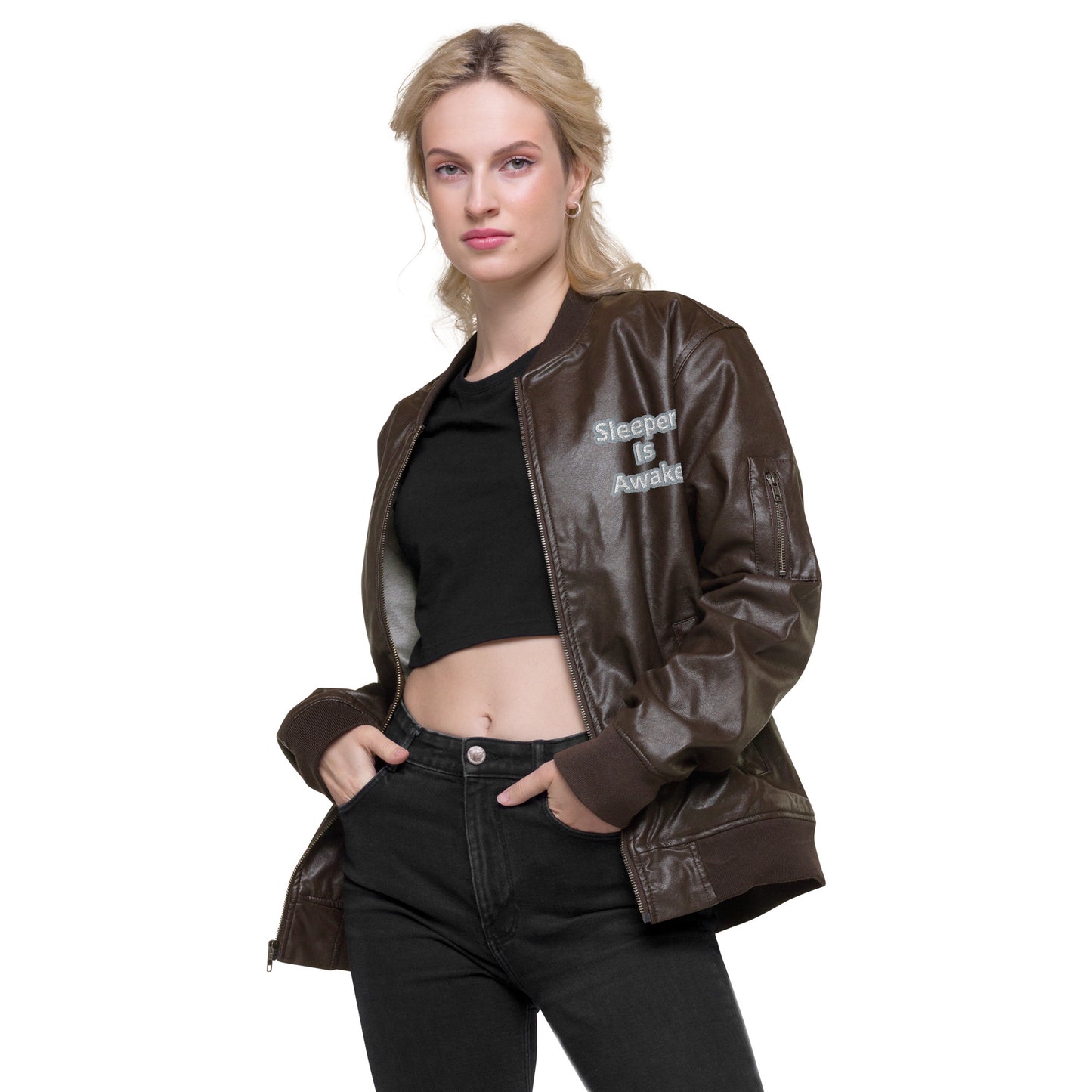 Sleeper Is Awake Leather Bomber Jacket