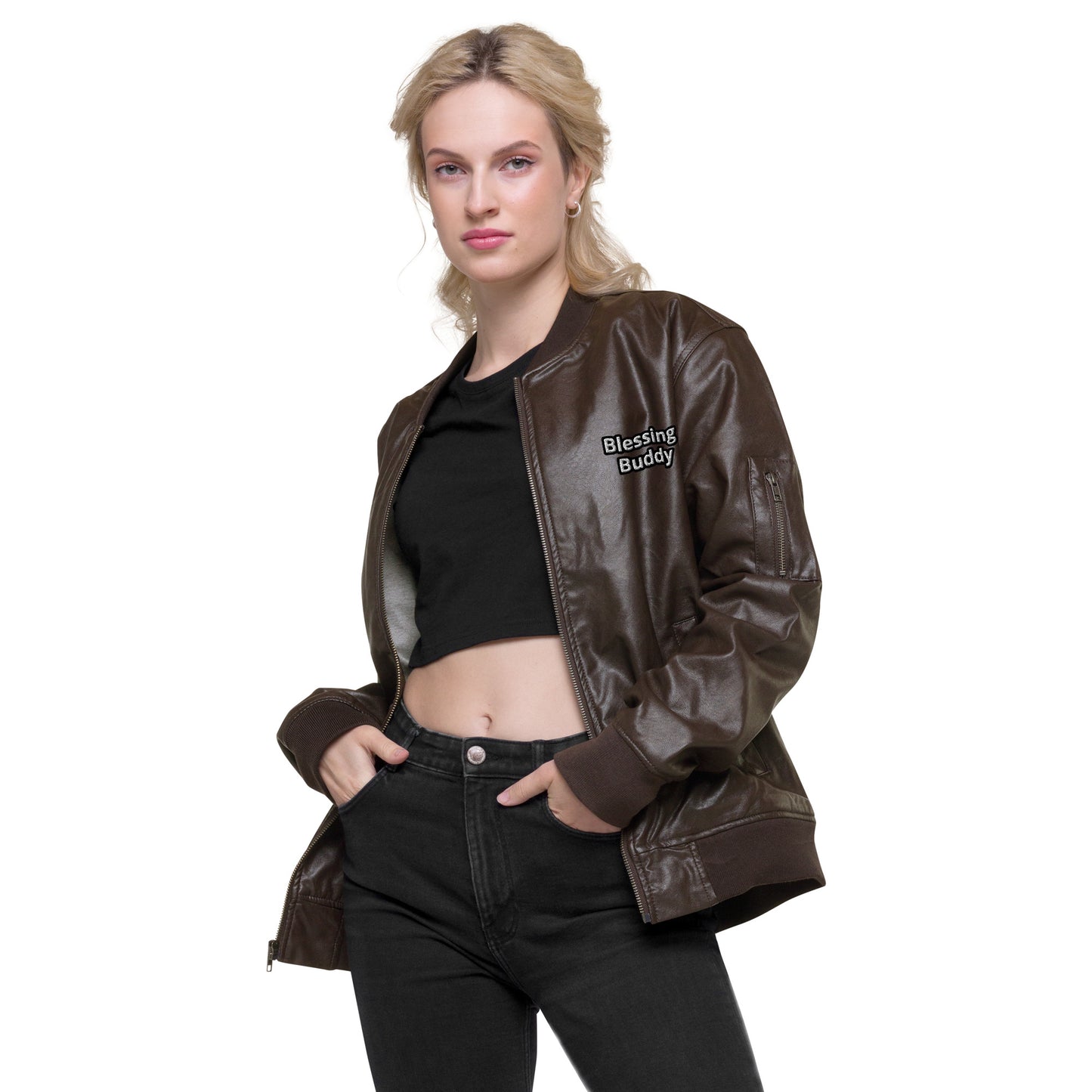 Blessing Buddy Leather Bomber Jacket