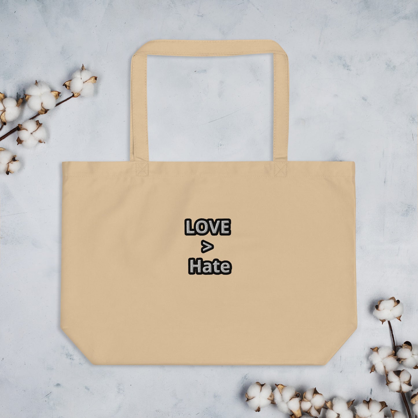 LOVE > hate Large organic tote bag