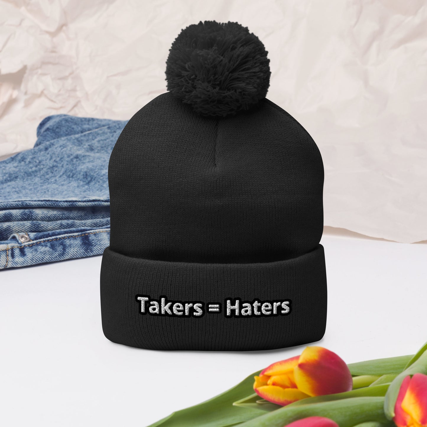 Takers = Haters Pom-Pom Beanie