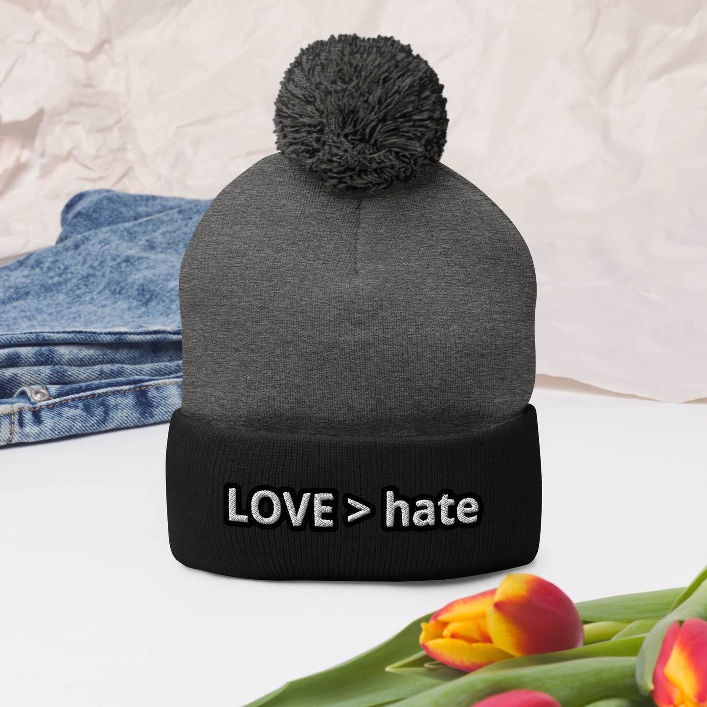 LOVE > hate Pom-Pom Beanie