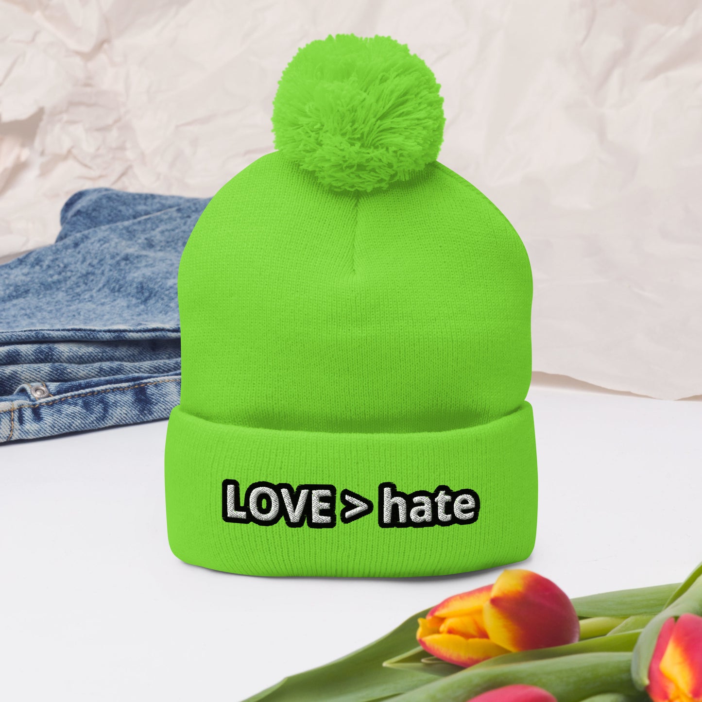 LOVE > hate Pom-Pom Beanie