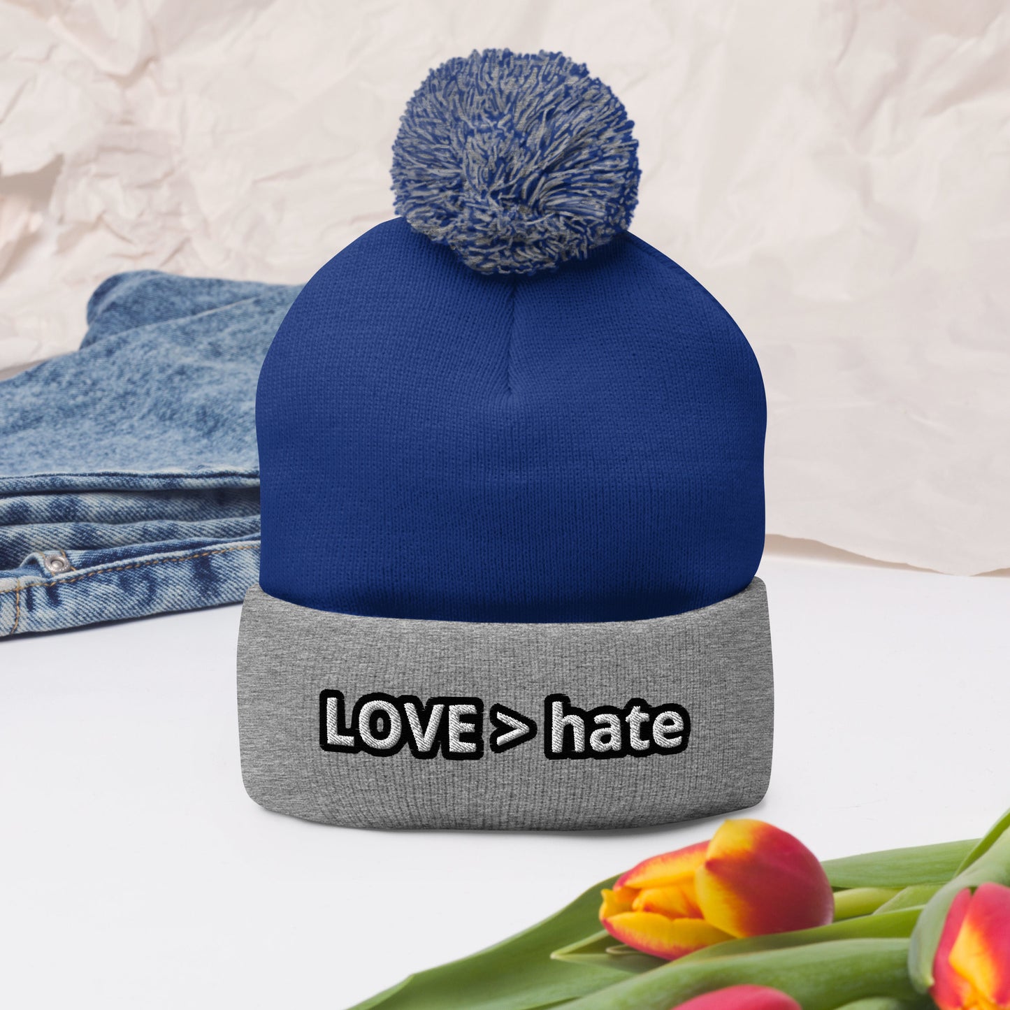 LOVE > hate Pom-Pom Beanie