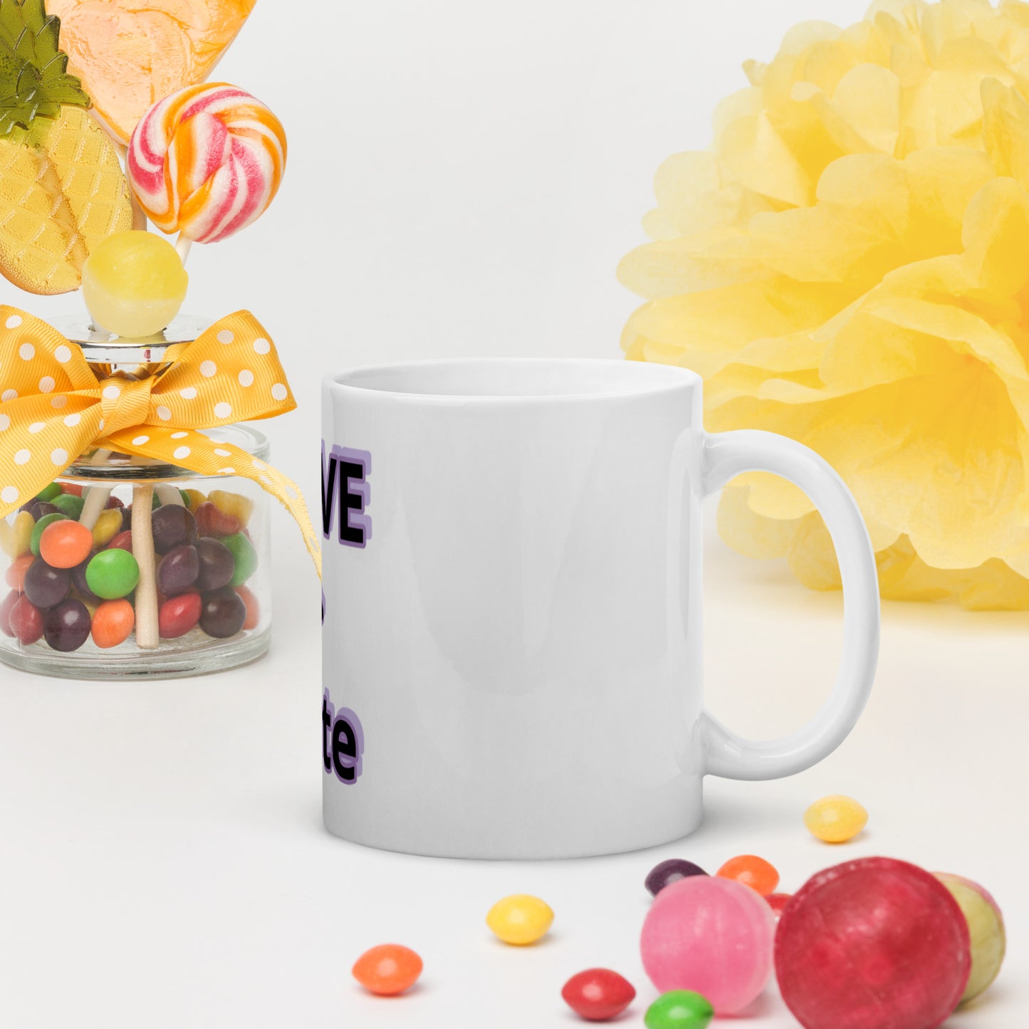 LOVE > hate glossy mug