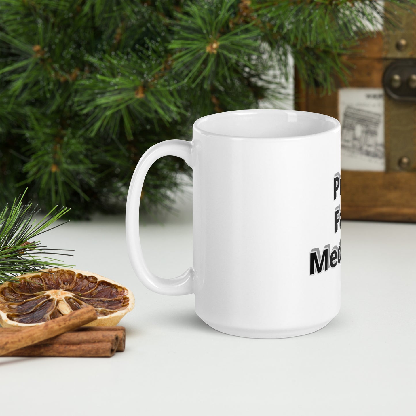 Pray Fast Meditate glossy mug