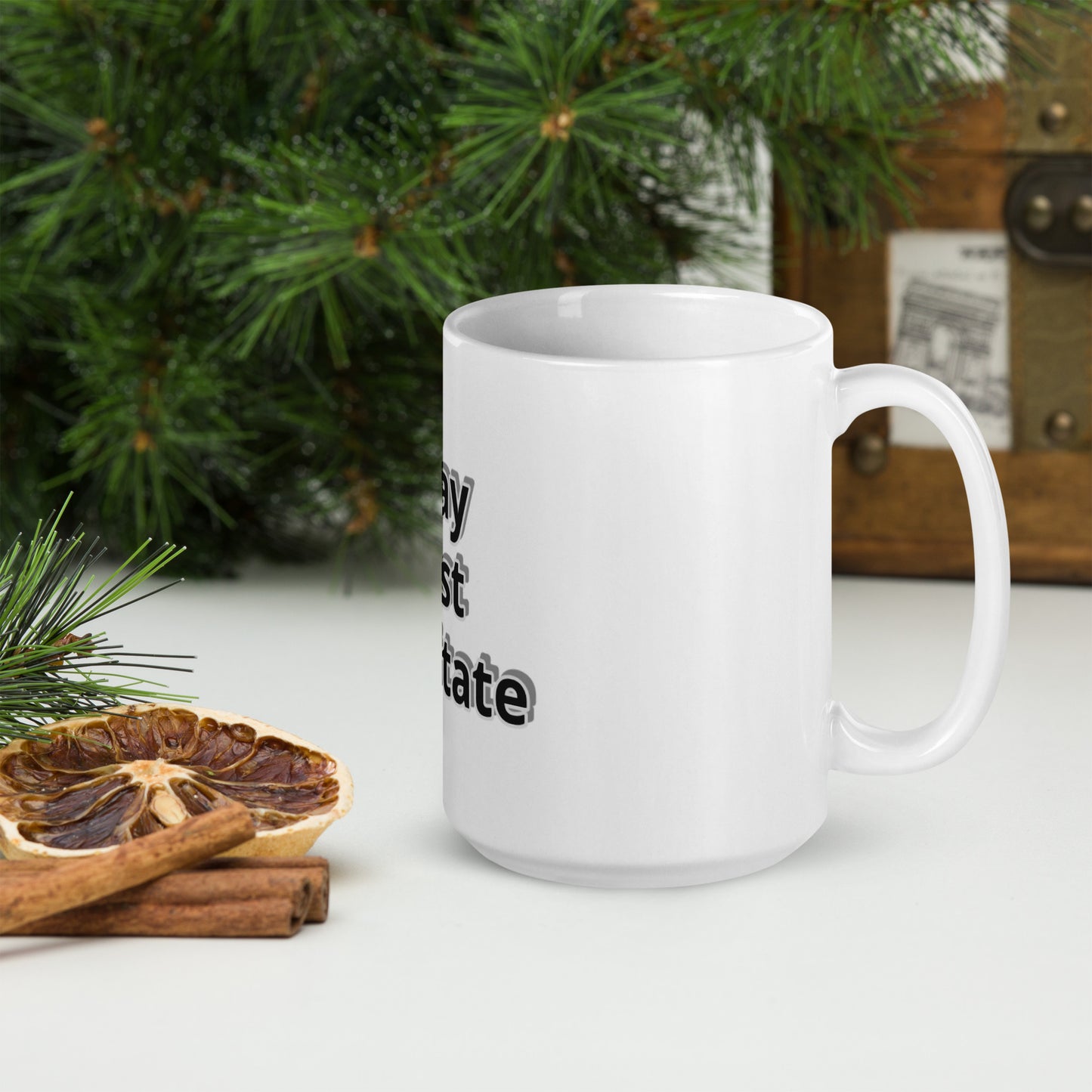 Pray Fast Meditate glossy mug