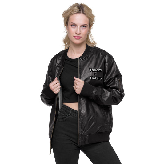 Takers = Haters Leather Bomber Jacket