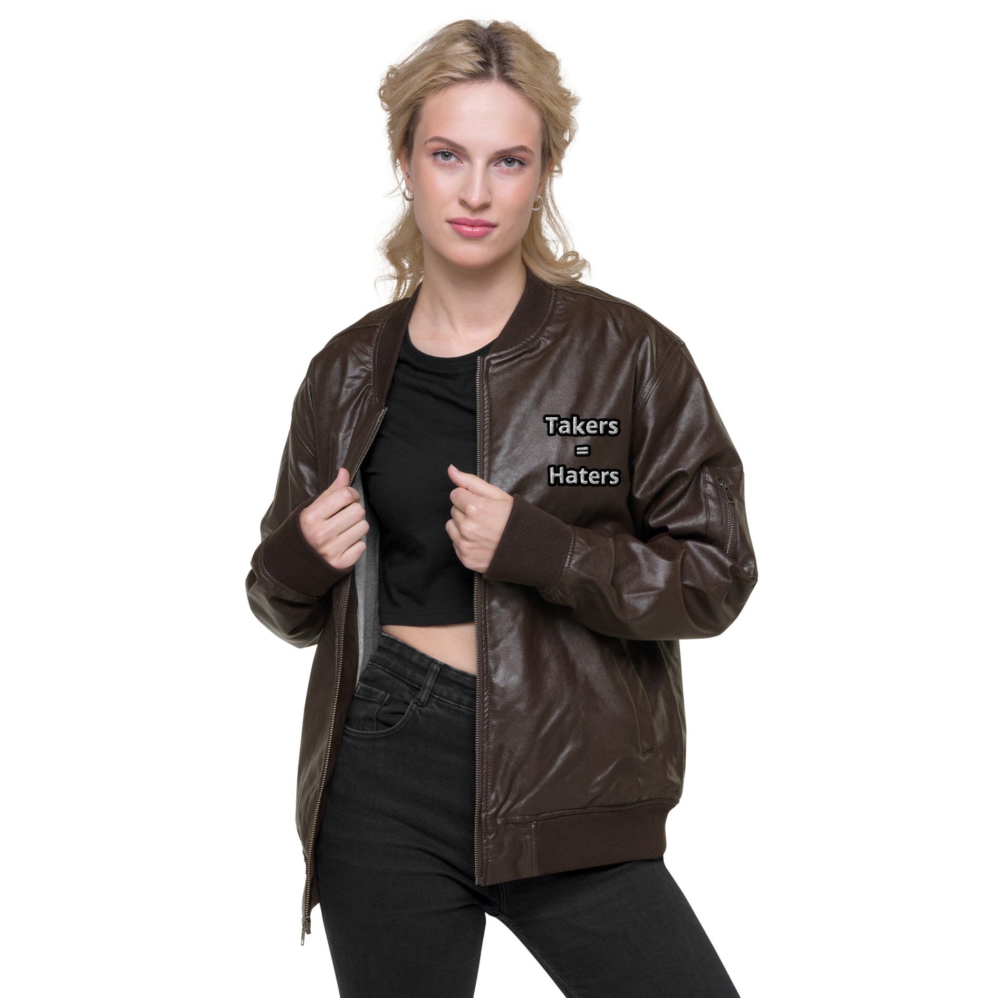 Takers = Haters Leather Bomber Jacket