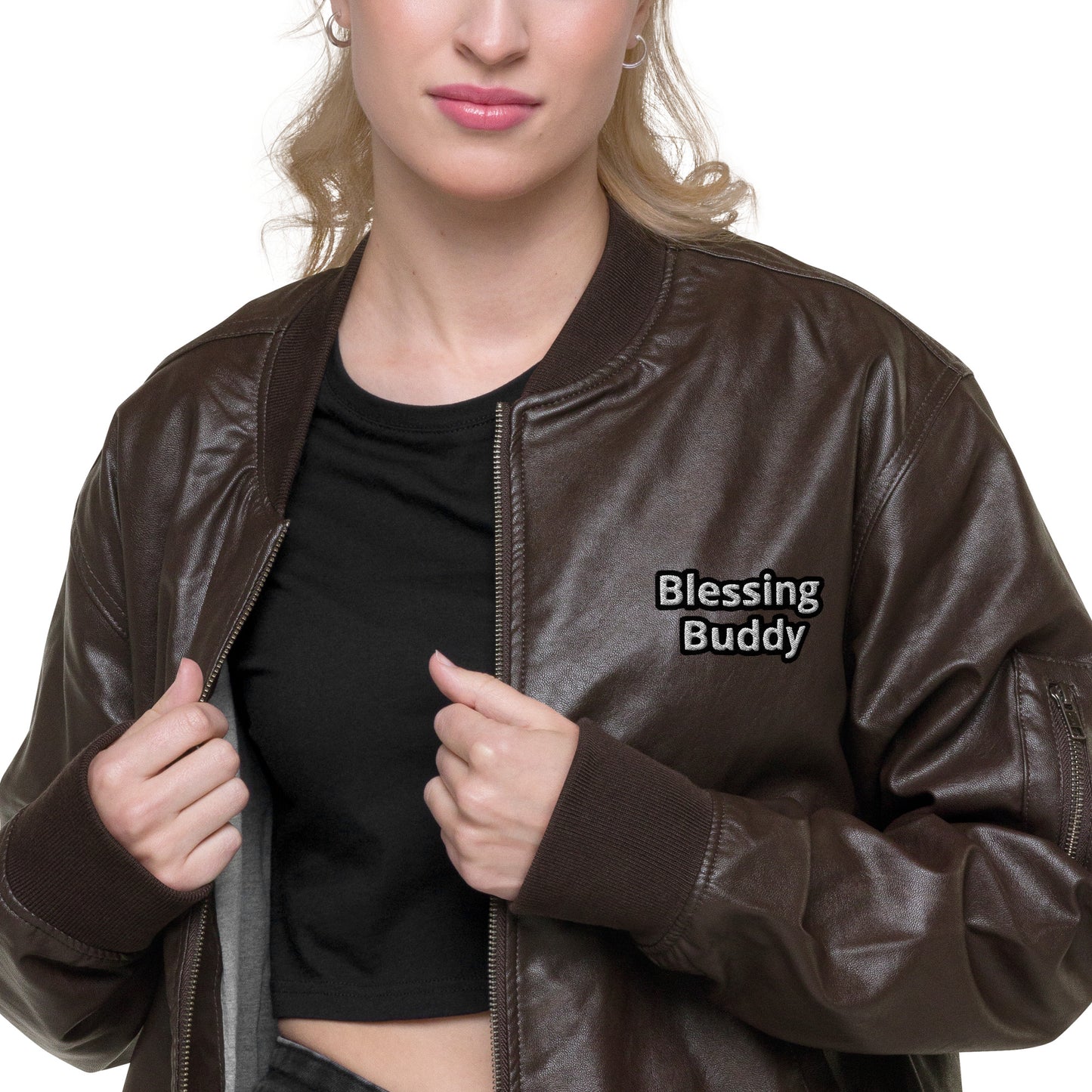 Blessing Buddy Leather Bomber Jacket