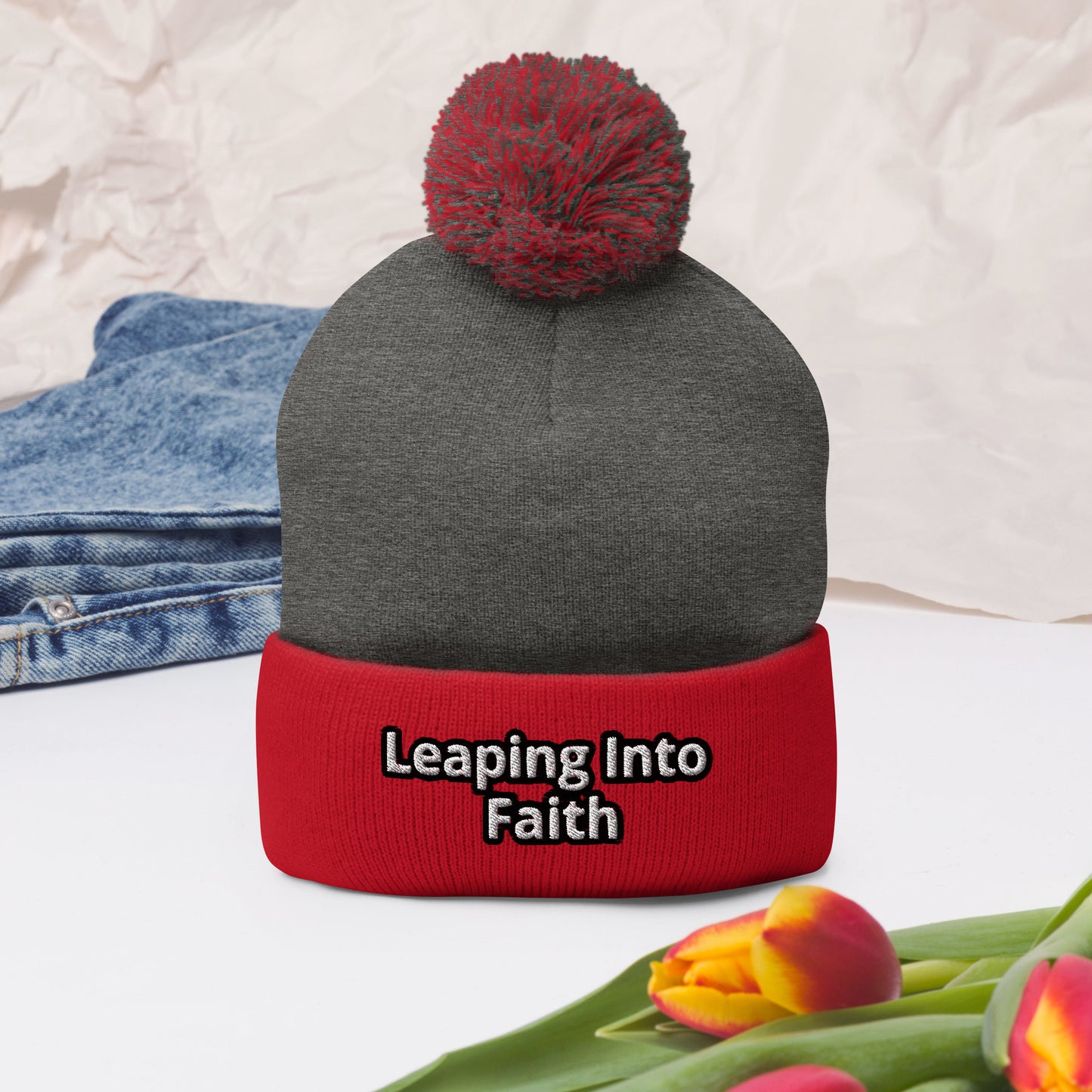 Leaping Into Faith Pom-Pom Beanie