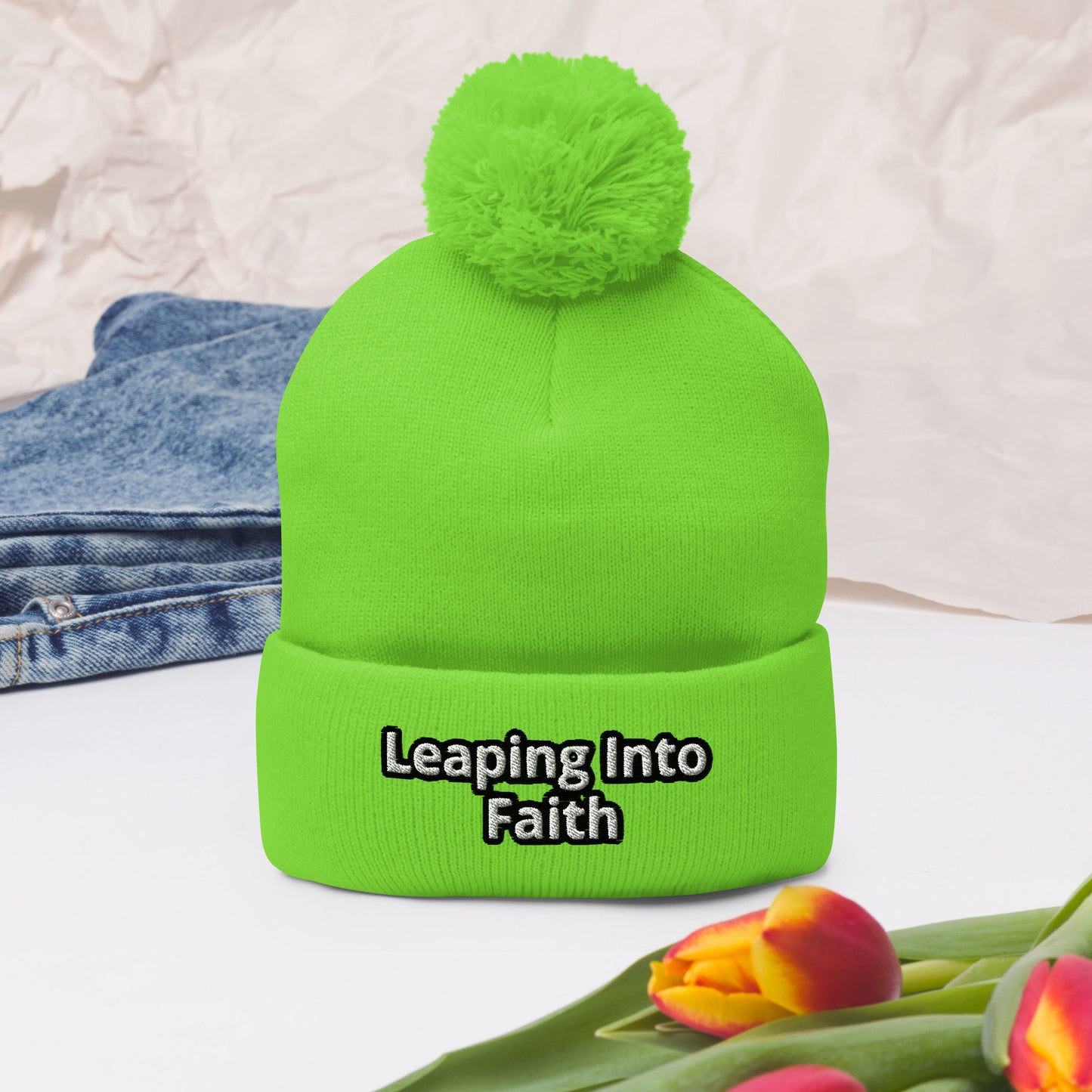 Leaping Into Faith Pom-Pom Beanie