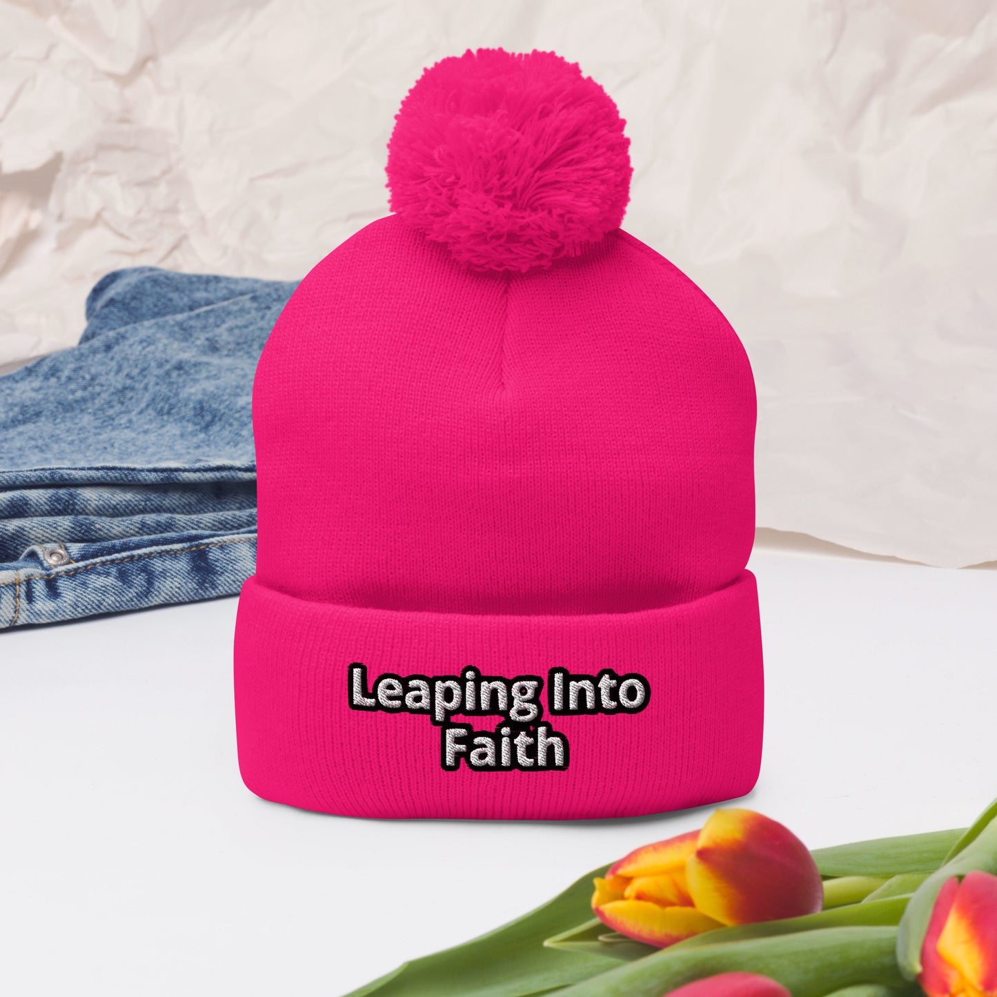 Leaping Into Faith Pom-Pom Beanie